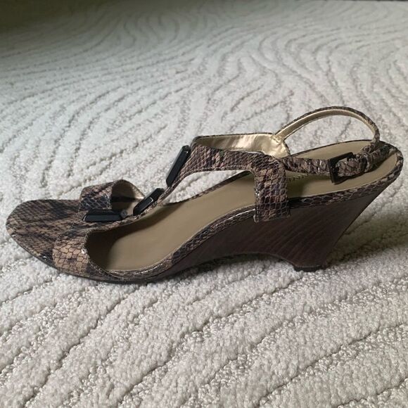 Anne Klein Brown Snake Strappy Heels - Picture 2 of 7